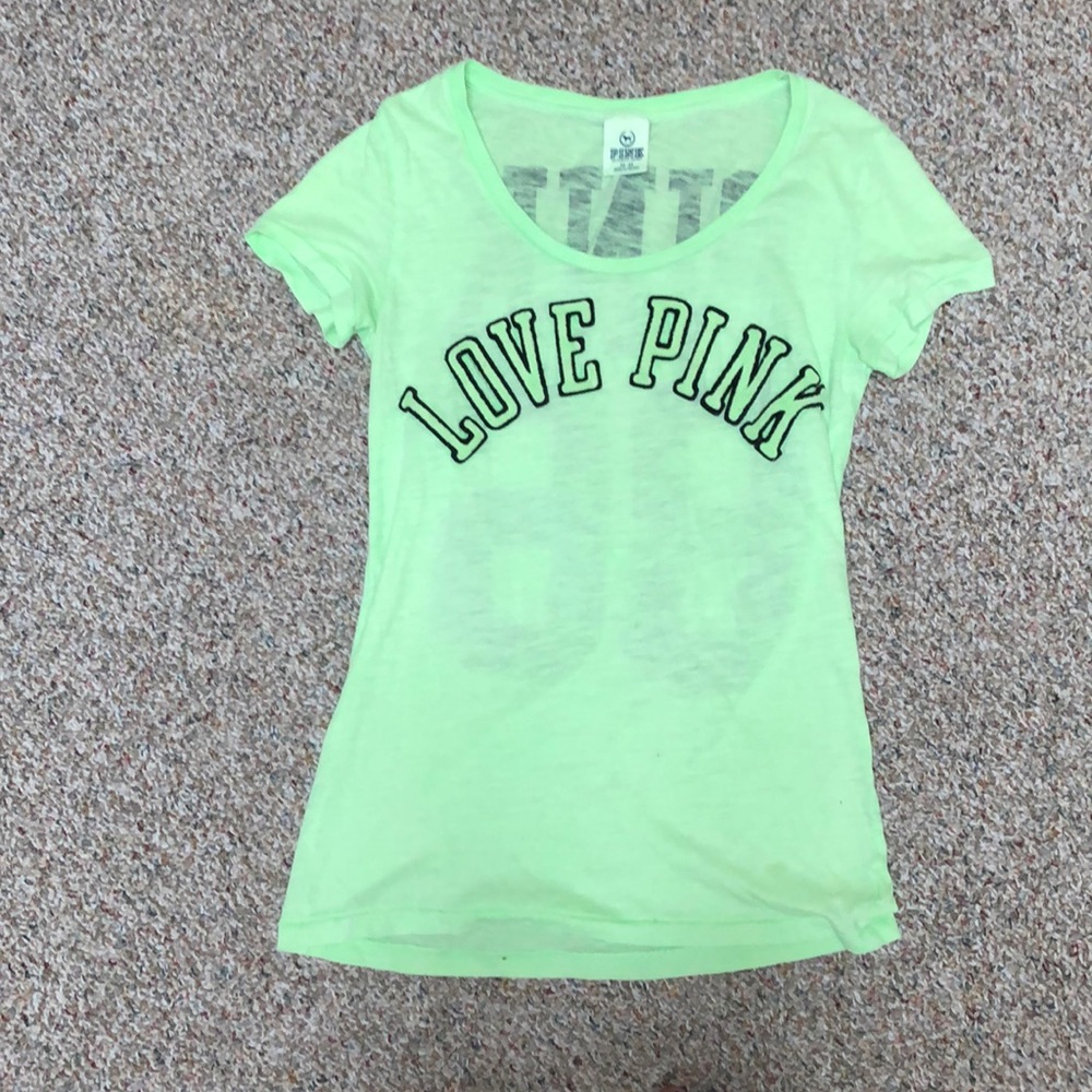 lime green victoria’s secret pink shirt